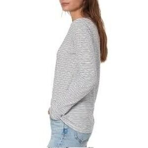 LOFT Seersucker Textured Long Sleeve Top White Striped‎ Black - Size S